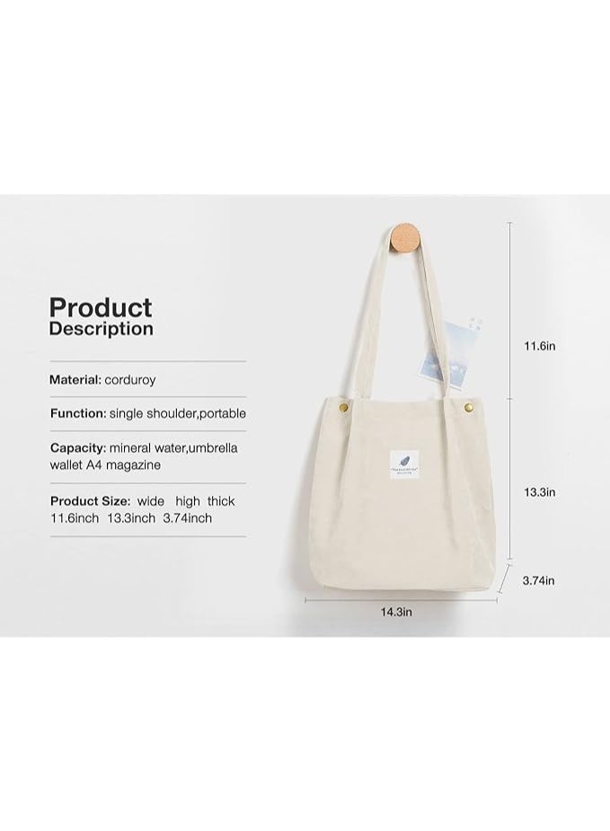 حقائب نساء حملة للتسوق والعمل والشاطئ والغداء والتنقل مع جيب داخلي من قماش الكورديروي - Image 2